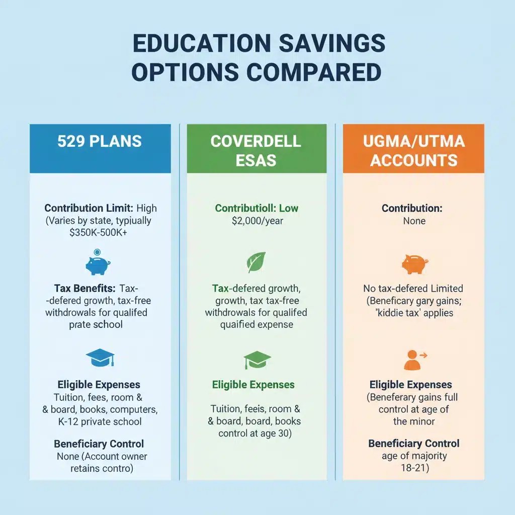 Comparison chart of 529, Coverdell, and UGMA UTMA plans