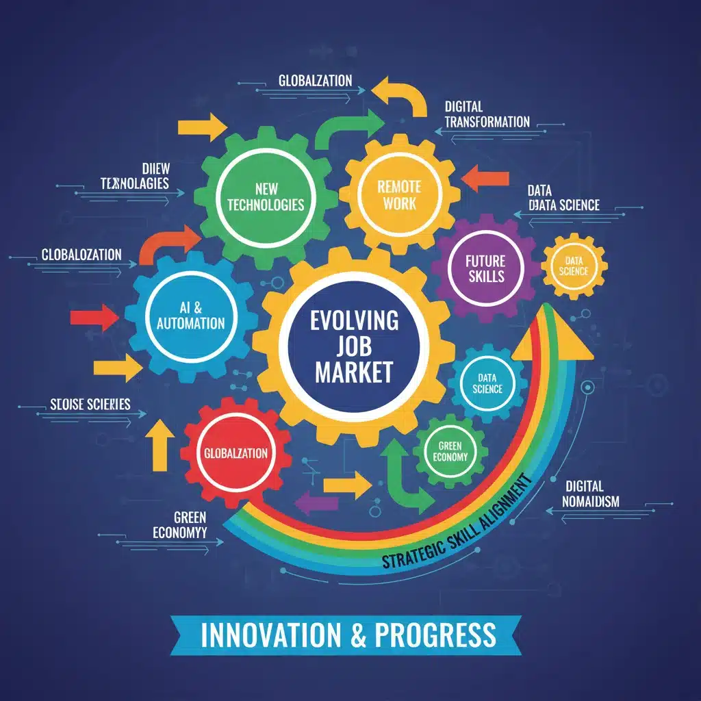 Infographic depicting evolving job market and strategic skill alignment