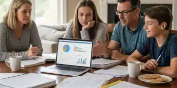 Family reviewing college financial aid documents and EFC calculations