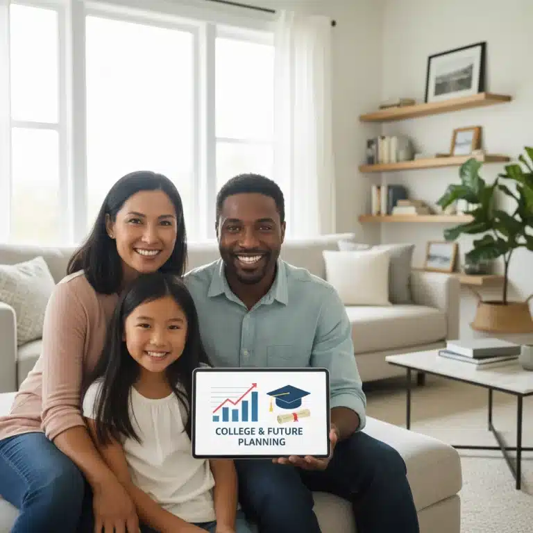 Family planning college savings with tablet
