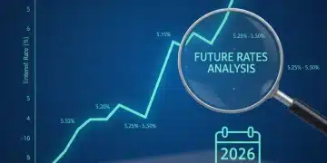 Financial graph showing rising interest rates with a focus on 2026 projections.