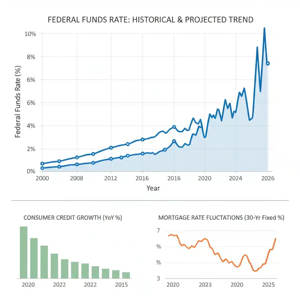 Historical Federal Funds Rate chart with 2026 projections