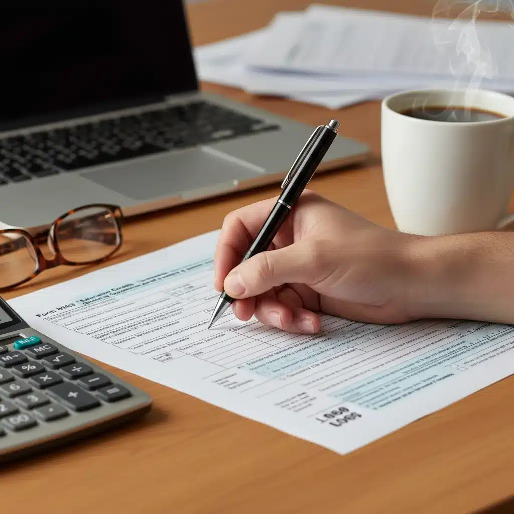 Person filling out IRS Form 8863 for education tax credits