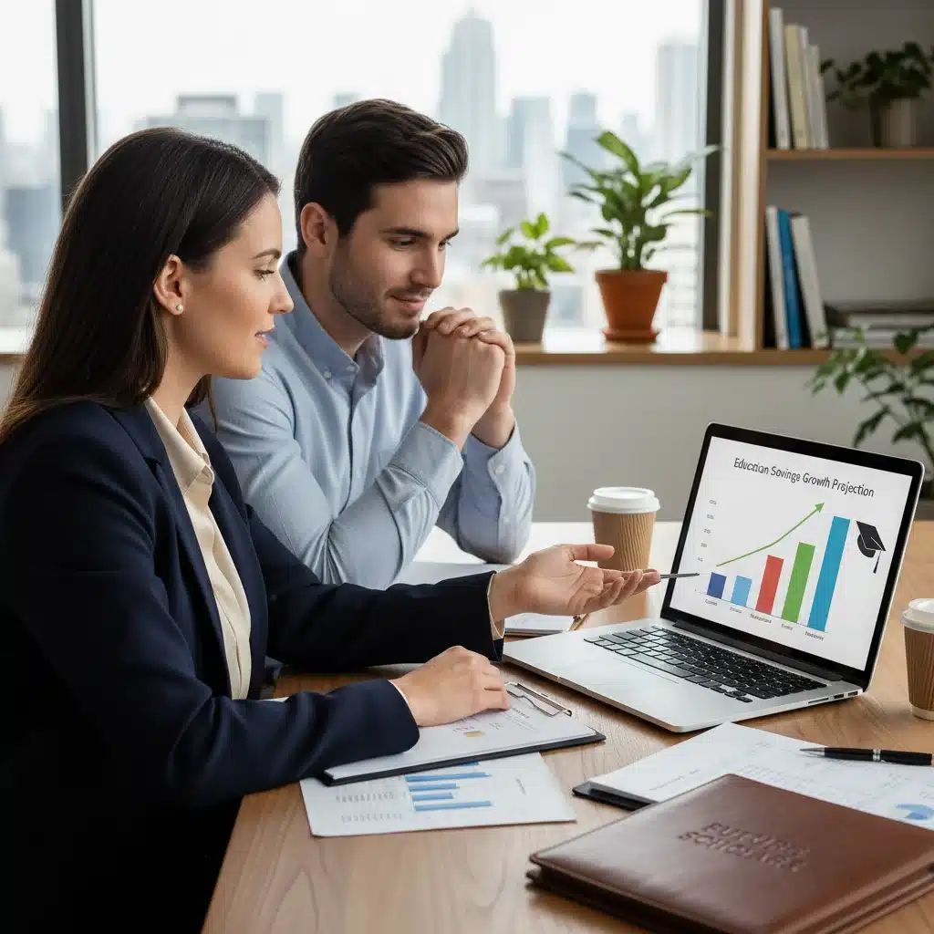 Financial advisor explaining college funding strategies