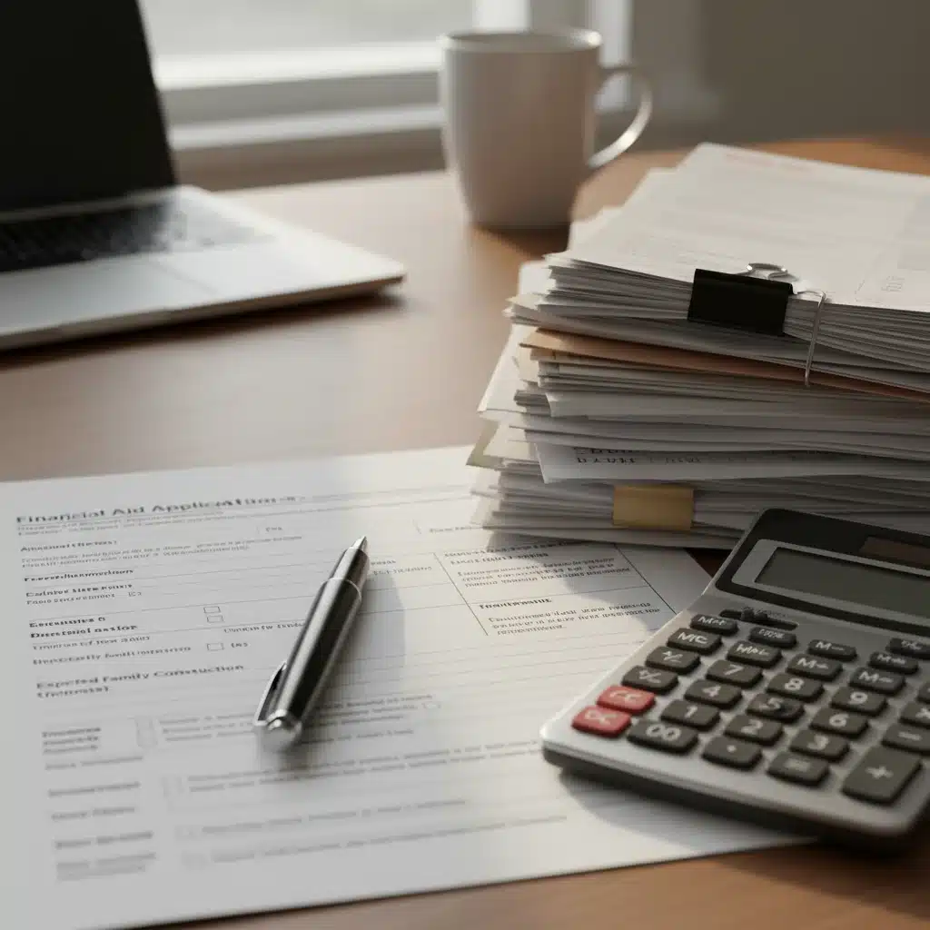 Financial aid application form and calculator, representing student loan processes.