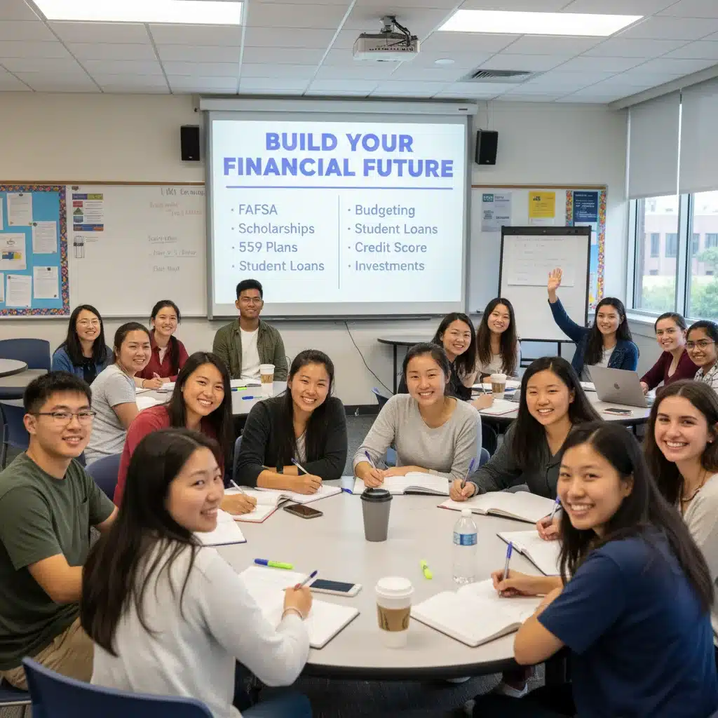 Students learning about financial aid and saving for college
