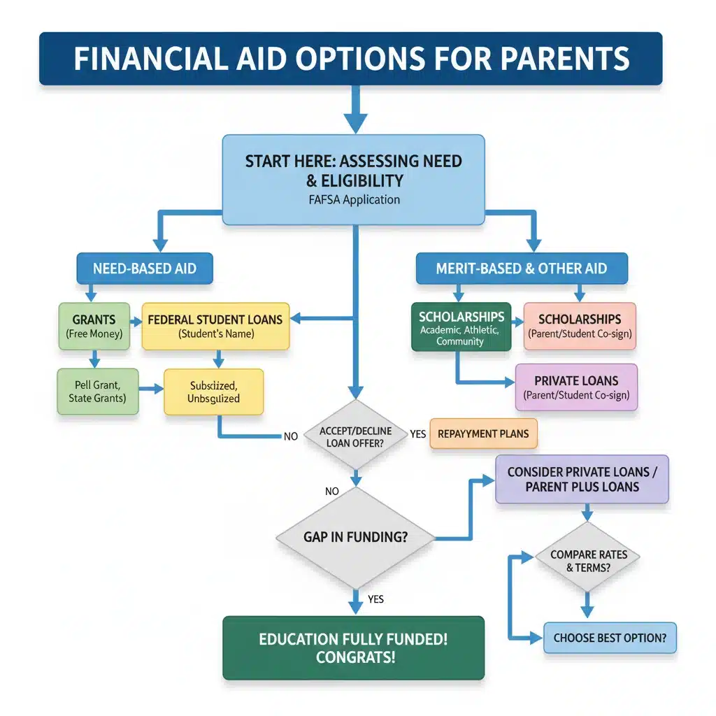 Financial aid decision flowchart for college funding