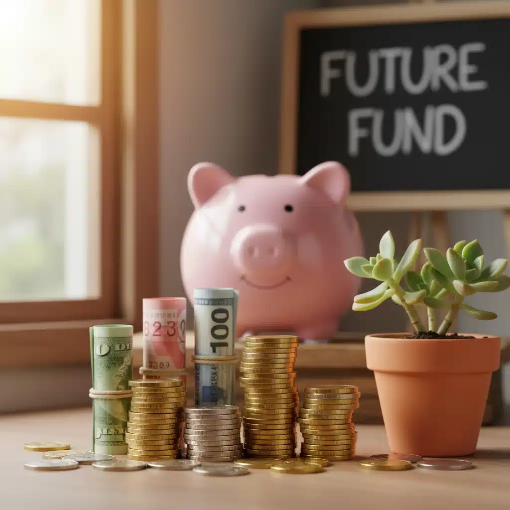 Savings and investments growing over time, symbolized by coins and a plant