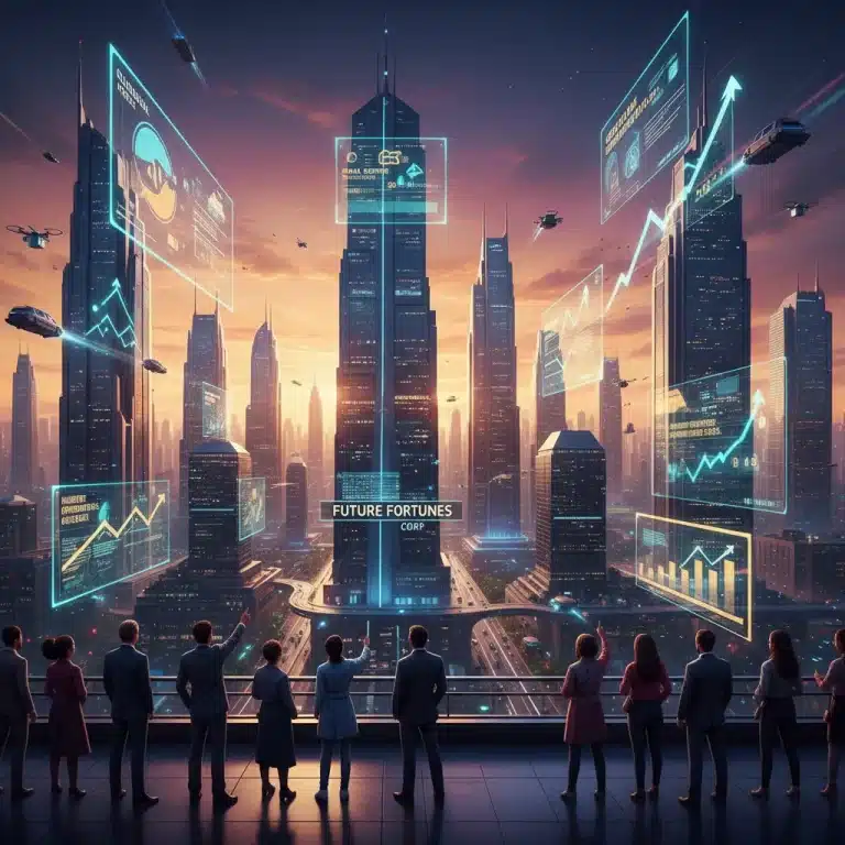 Futuristic city skyline symbolizing real estate growth and investment potential in 2026.