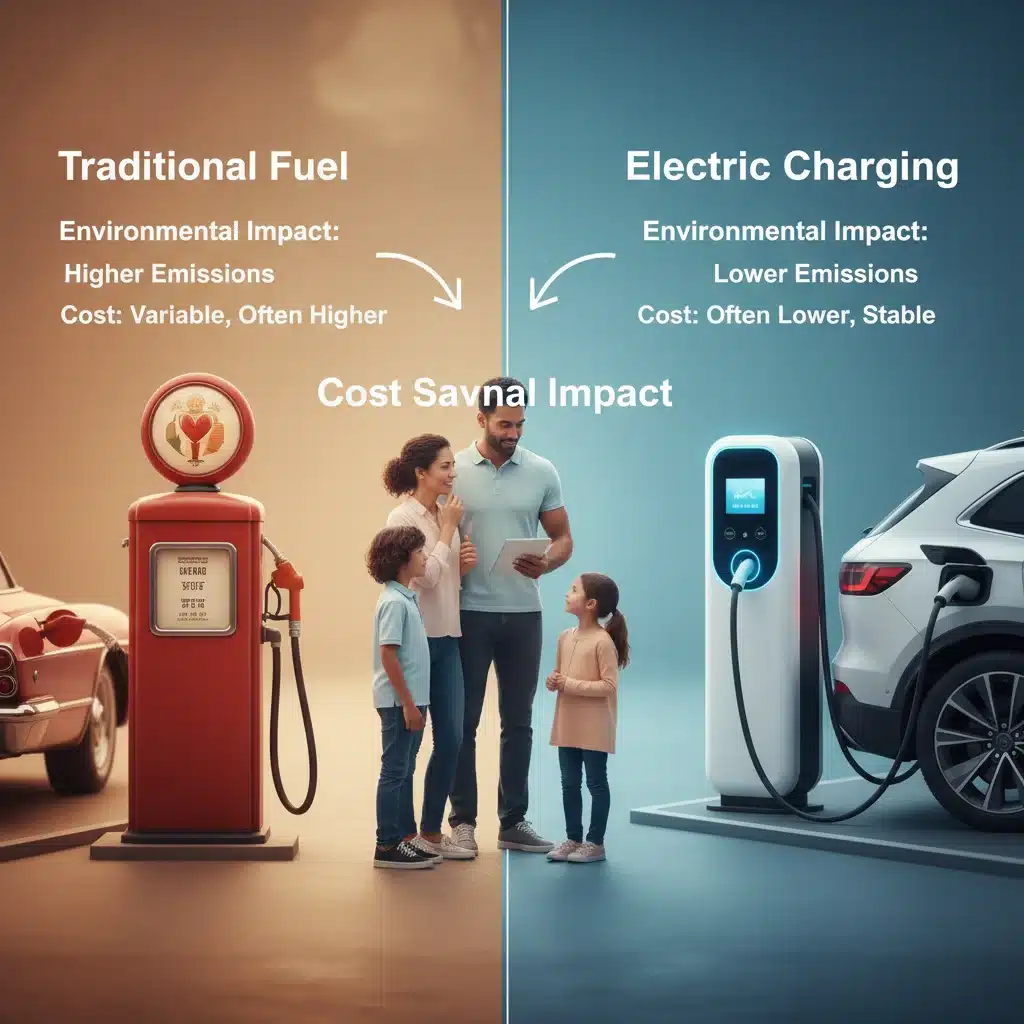 Comparison of traditional gasoline and electric vehicle charging costs for consumers