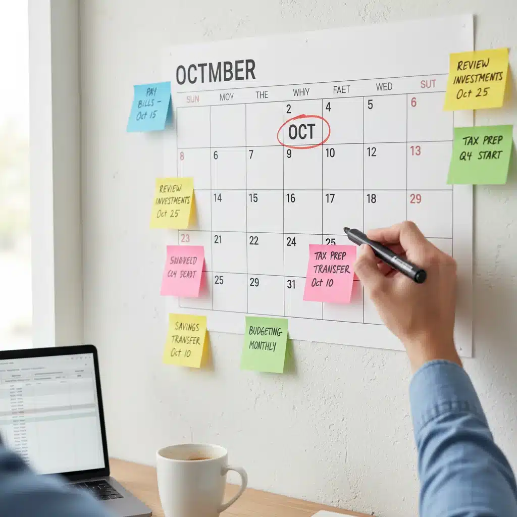 Person highlighting important financial date on calendar
