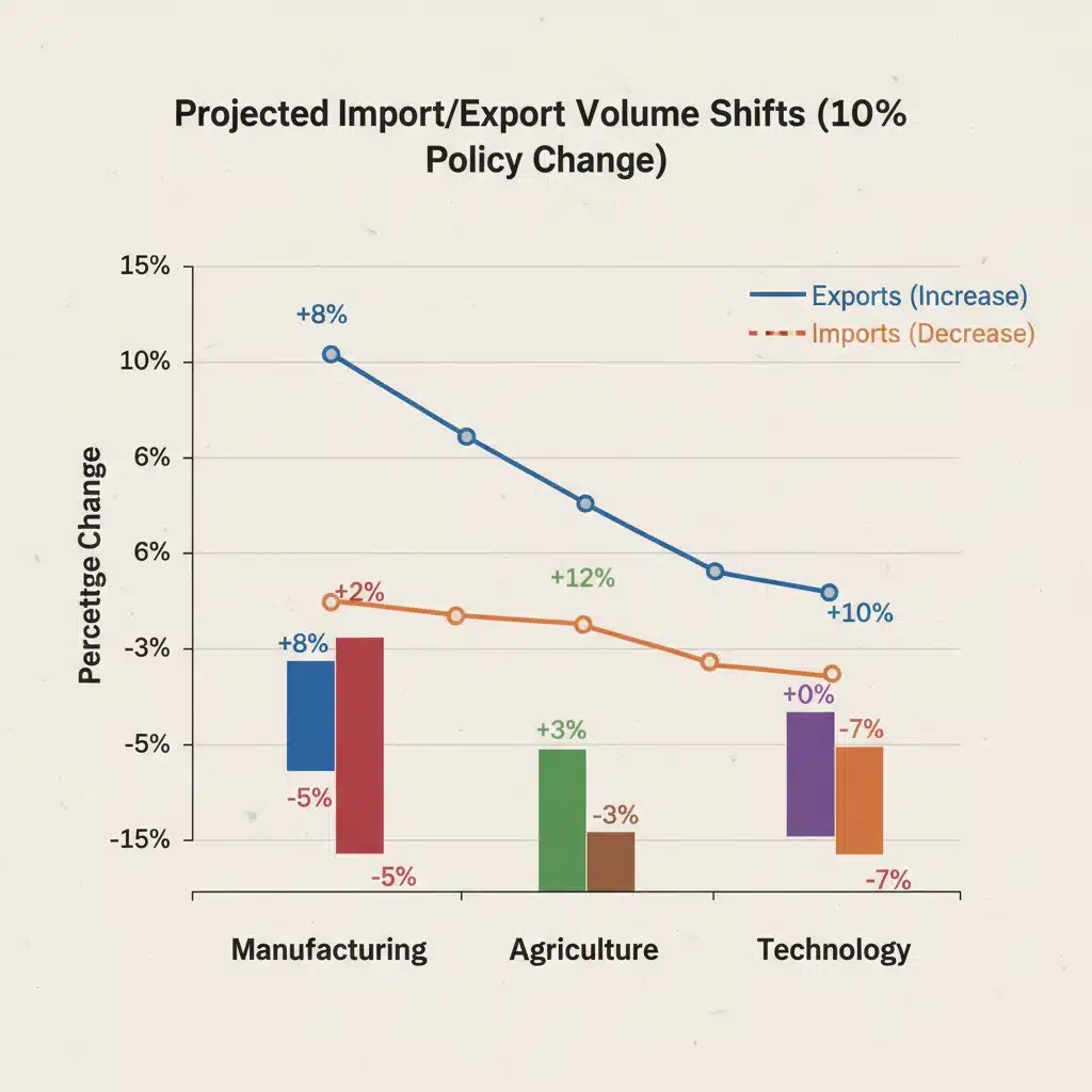 Projected import export volume changes for US industries 2026
