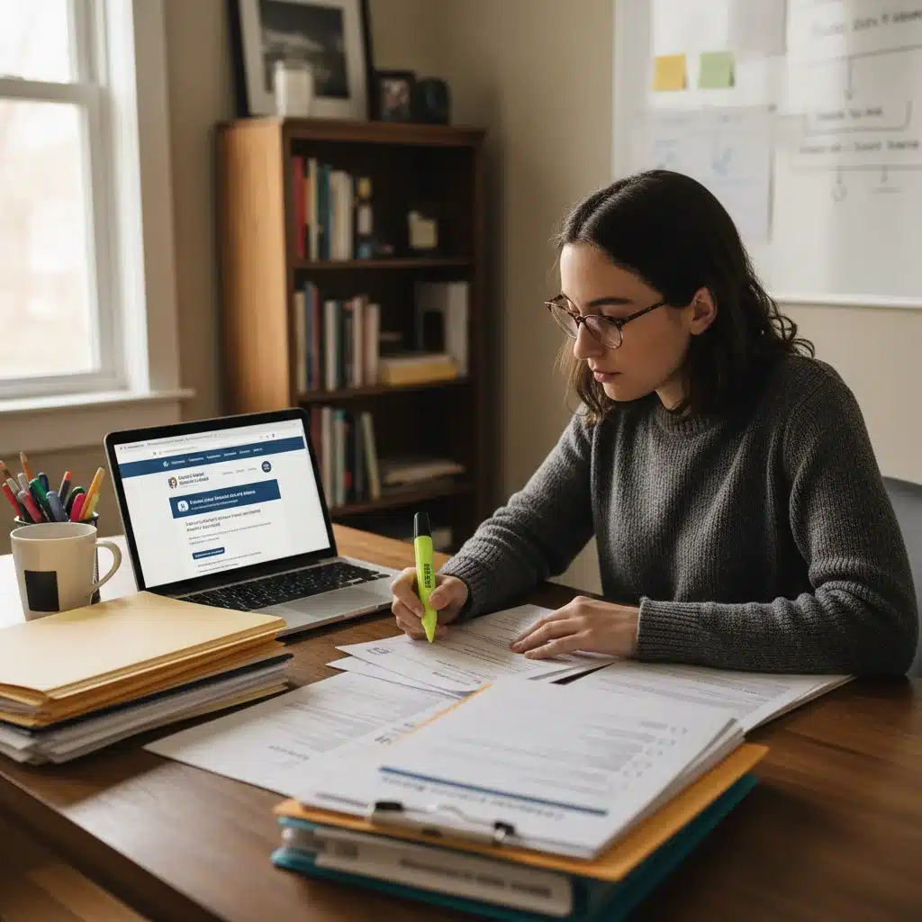 Individual managing student loan documents and PSLF application online