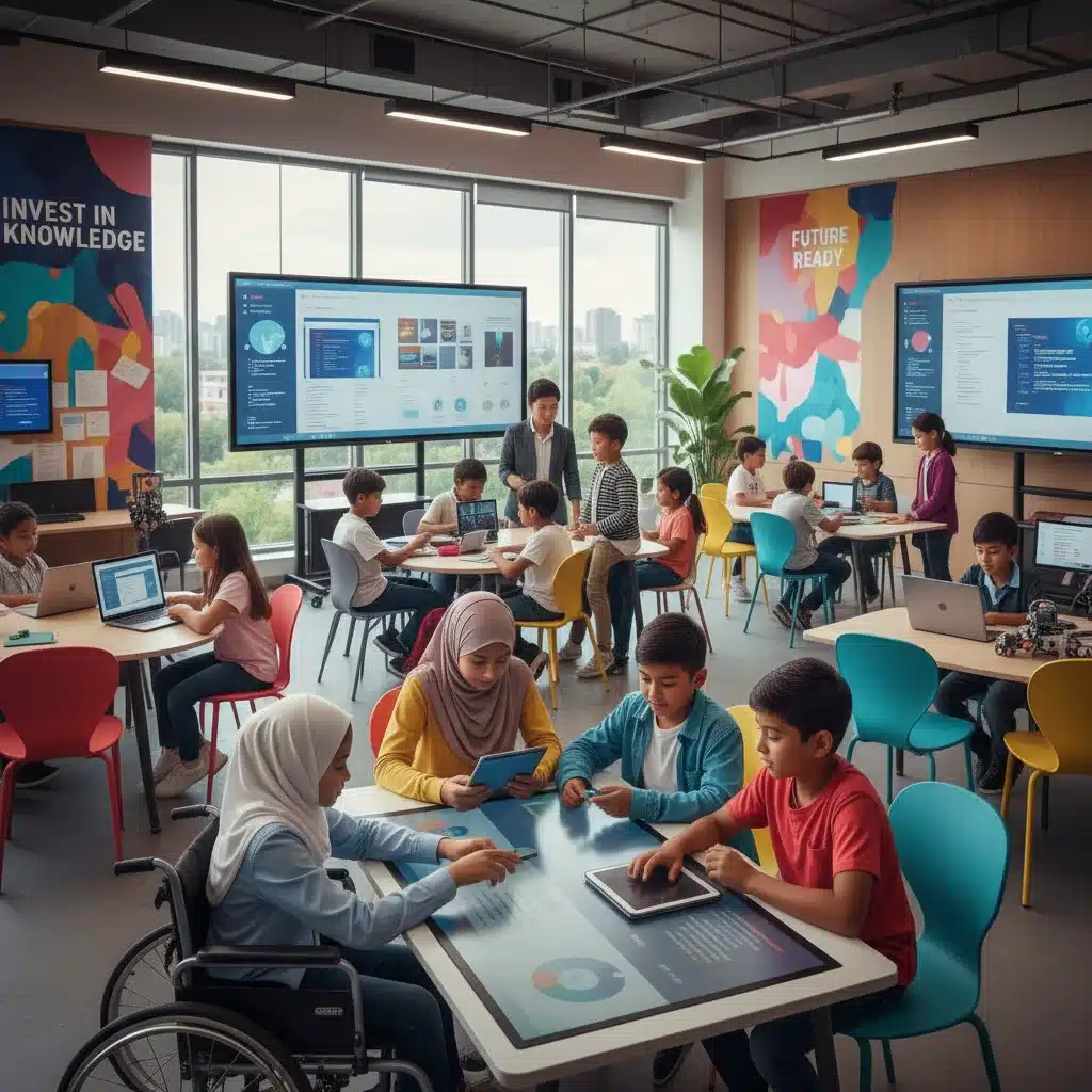Students and teachers engaged in a modern classroom, benefiting from education funding.