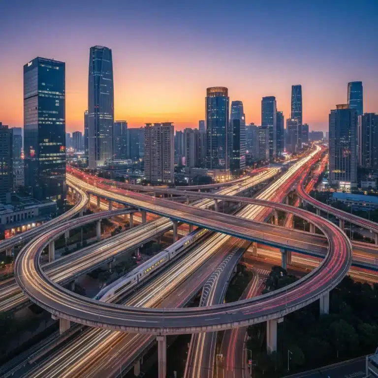 Modern highway interchange and high-speed train symbolizing 2026 infrastructure investment