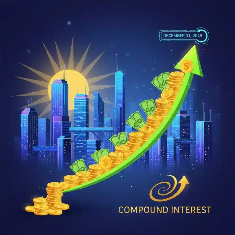 Illustration of money growing exponentially with compound interest