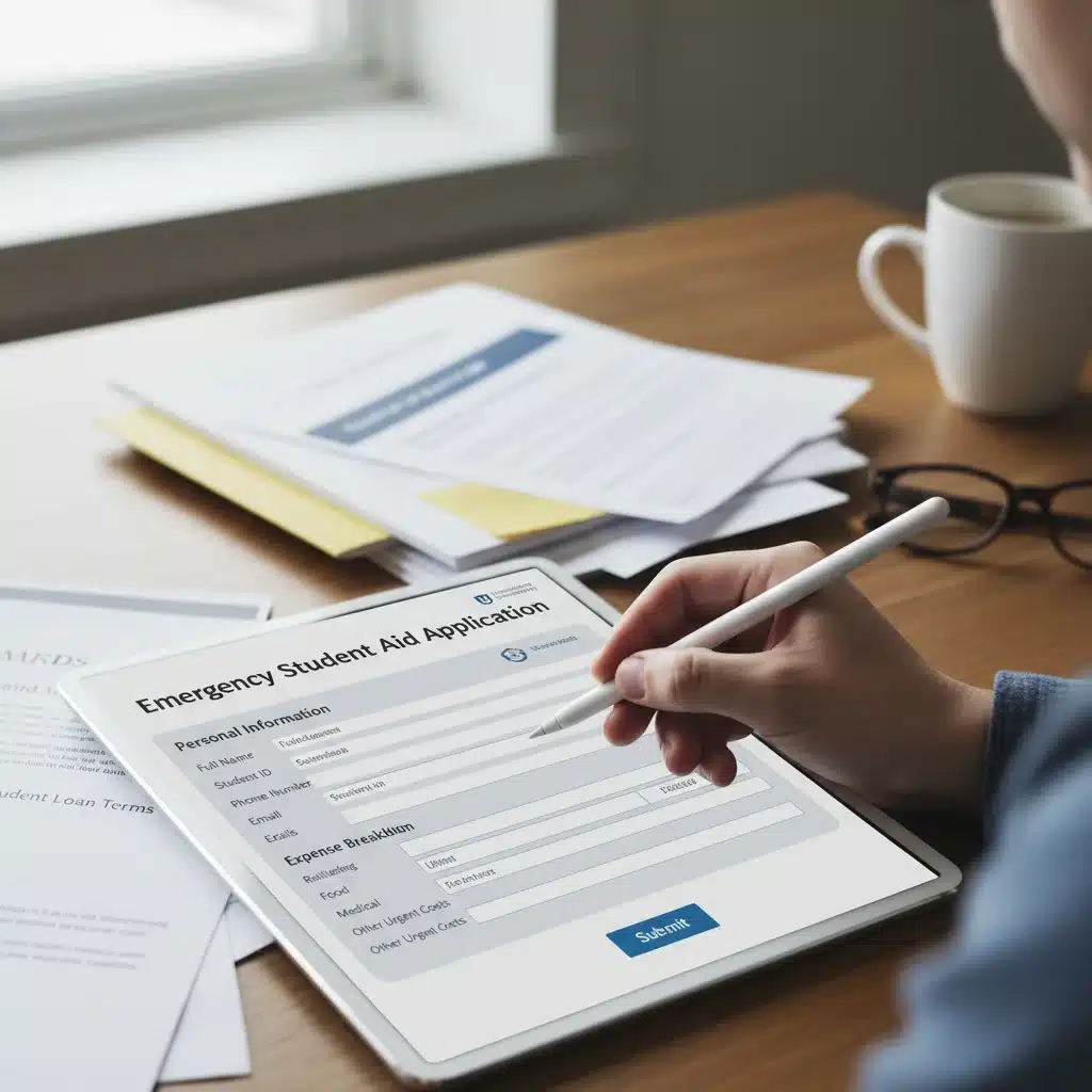 Student filling out online emergency aid application form