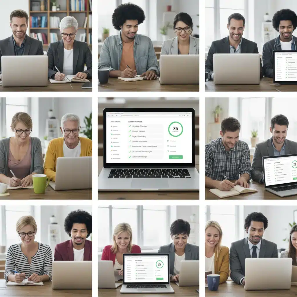 Professionals engaged in online upskilling courses