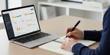 Person tracking spending effectively on laptop and notebook