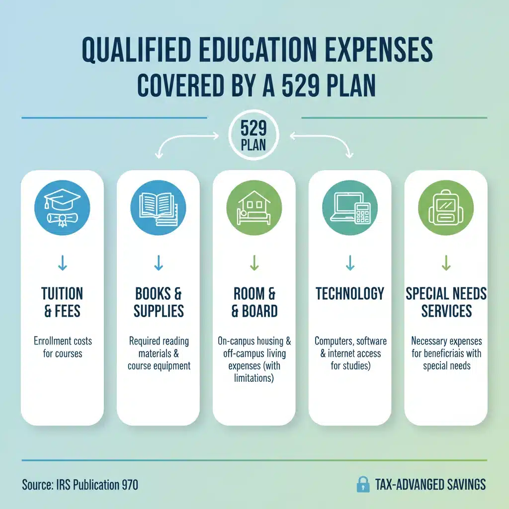 Infographic of qualified 529 plan education expenses