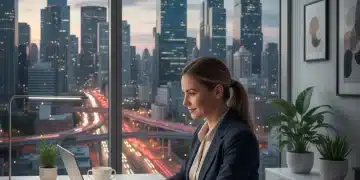 Remote Work Trends 2026: 7 Strategies for High-Paying US Remote Jobs Professional working remotely on laptop with city view
