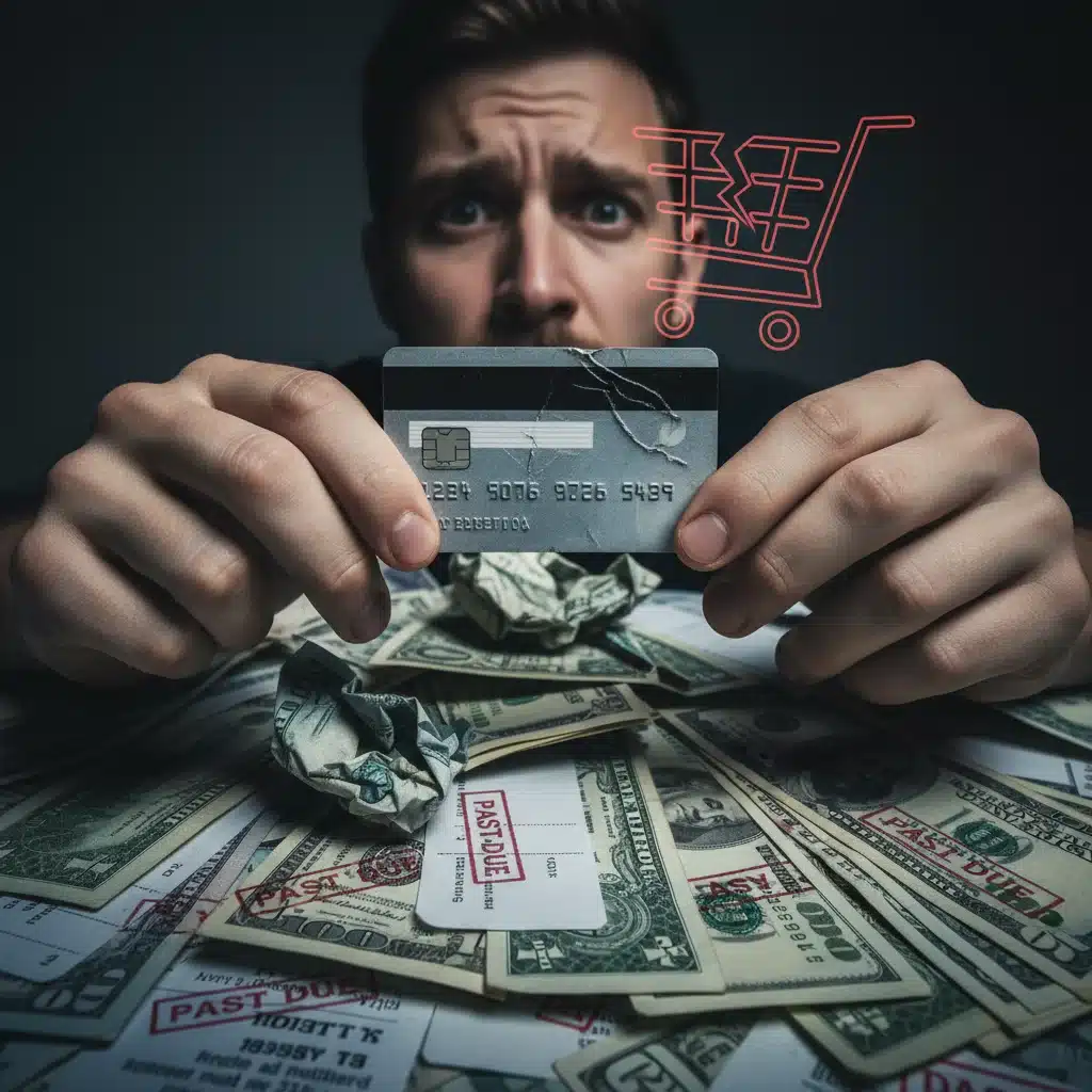 Person stressed by credit card debt and excessive spending