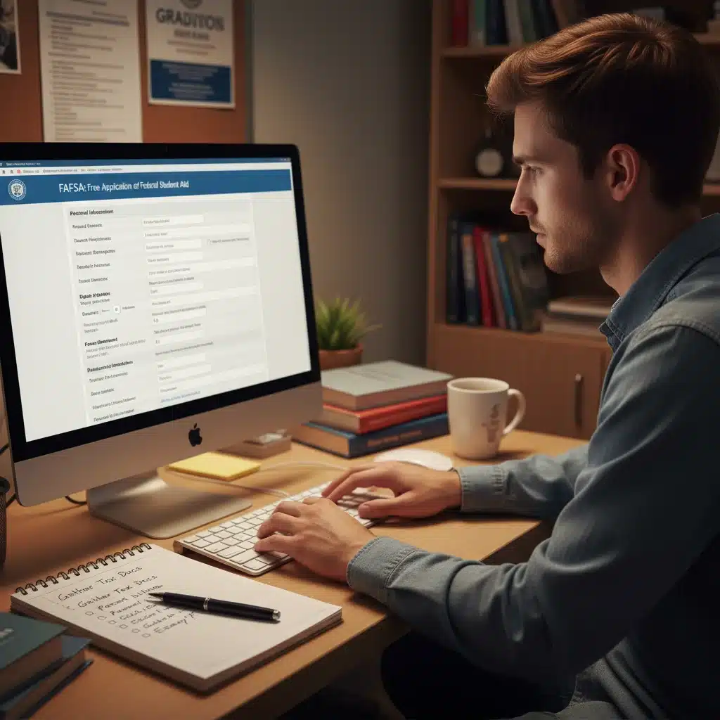 Student completing FAFSA online for Federal Work-Study eligibility.