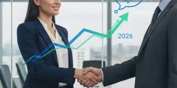 Two professionals shaking hands after a successful salary negotiation in a modern office setting.