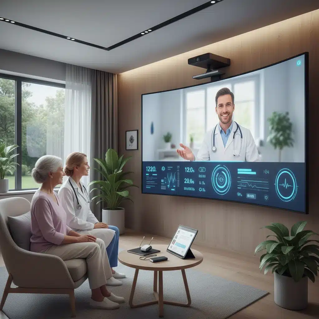 Healthcare professional using telehealth with an elderly patient, showcasing remote care.