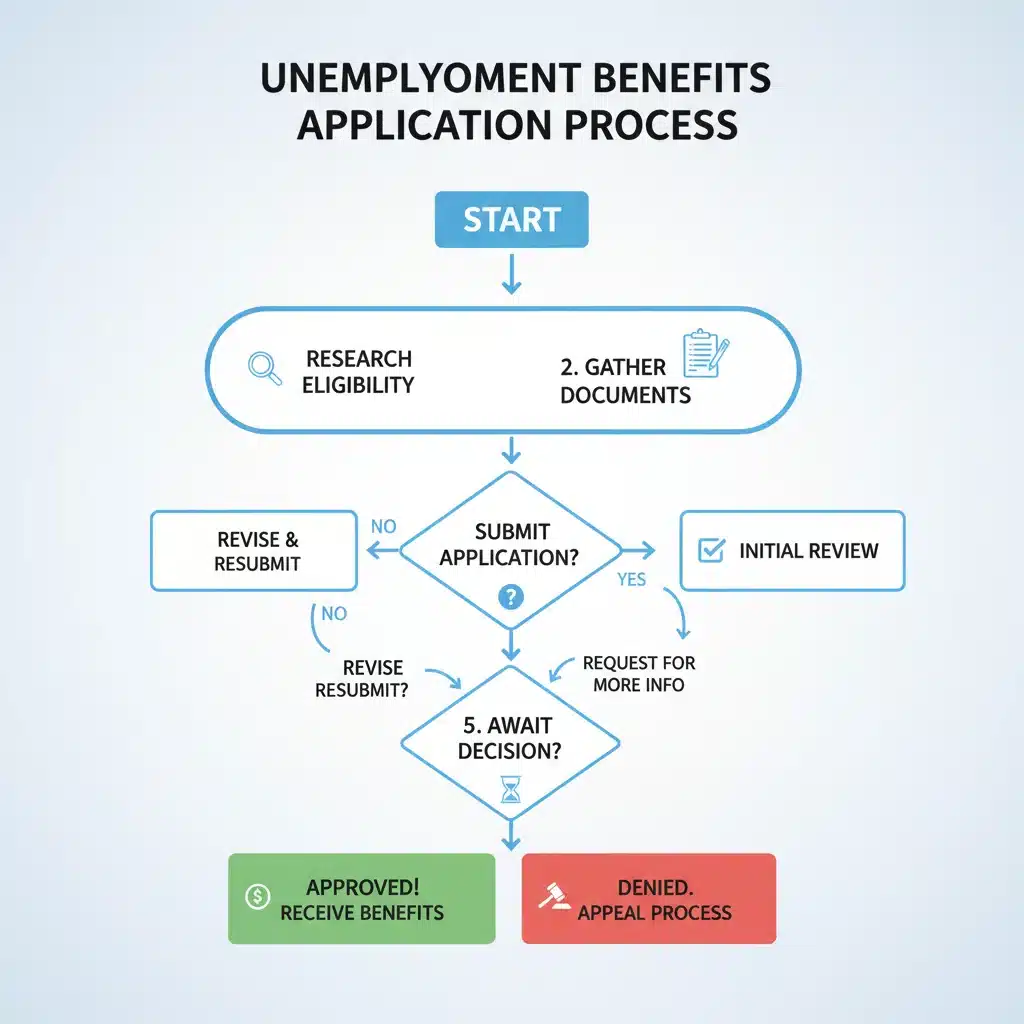 Flowchart depicting unemployment benefits application process