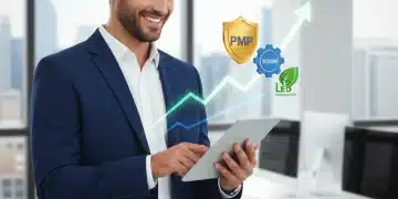 Professional holding tablet with certification badges, symbolizing career growth and salary boost