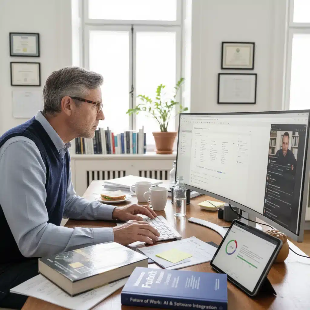Older worker learning new software, focused on upskilling for career relevance.
