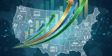 Infographic showing projected 4% growth in US consumer spending for 2026, with rising charts and economic indicators.