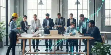 Diverse professionals collaborating, symbolizing the US labor force and economic projections.
