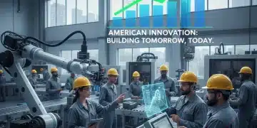 Modern US manufacturing plant with robotics and diverse workforce, symbolizing economic growth