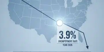 U.S. Unemployment Trends 2026: Impact on Job Market Opportunities Infographic depicting US unemployment rate trends leading to 2026 with a 3.9% projection.