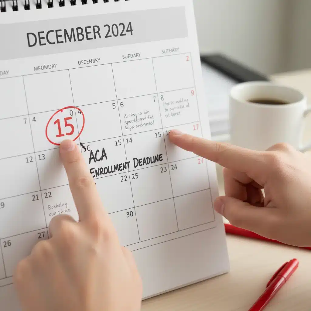 Calendar highlighting the December 15th deadline for ACA Open Enrollment.
