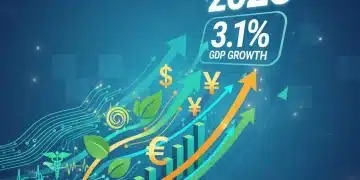 Economic Forecast 2026: GDP Growth & Key Sector Expansion Vibrant infographic showing 2026 economic forecast with 3.1% GDP growth and key sector symbols.