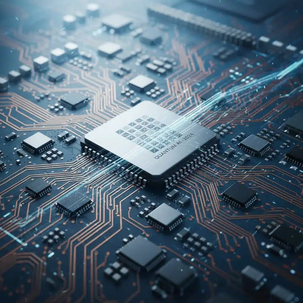 Close-up of a complex integrated circuit board symbolizing technological innovation and growth.